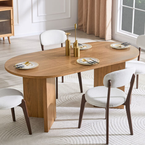 Mesa de comedor ovalada 180x90 cm para 4-6 personas, estilo rústico, fácil montaje, madera sintética color nogal