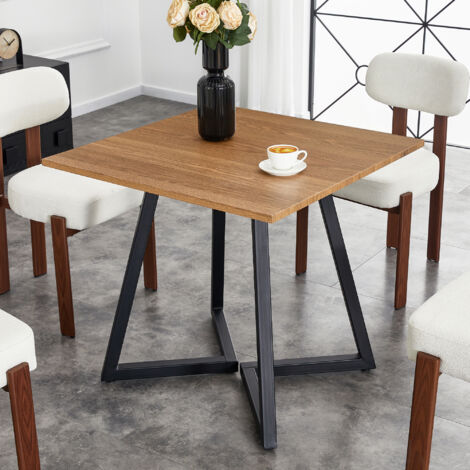 Mesa de comedor cuadrada de 80x80 cm para 4 personas, apta para uso cocina/oficina, estructura de metal, madera marrón/negra