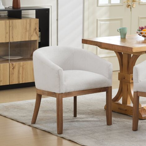 Silla de comedor con reposabrazos, 24,8x23x27,9 pulgadas, diseño moderno, estructura de madera y chenilla beige. (1/5)
