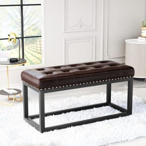 Banco tapizado vintage de 91 cm (36 pulgadas) con asiento de piel sintética capitoné, estructura metálica de estilo industrial, ideal para la entrada, el dormitorio, el salón o a los pies de la cama (