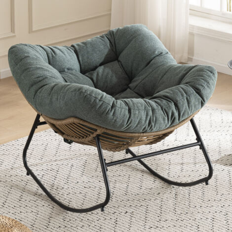 Mecedora ergonómica para salón y dormitorio, estructura metálica, soporta hasta 158 kg, color verde oruga.
