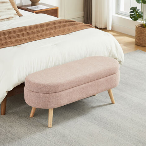 Banco de almacenamiento de 110 cm para dormitorio, recibidor o sala de estar diseño ovalado patas antideslizantes tapicería de terciopelo rosa.