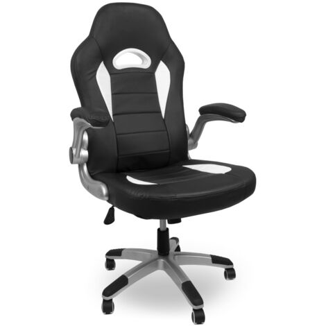 Aga racing Fauteuil de gaming noir-blanc à 5 roulettes, accoudoirs rabattables, ergonomique, siège en cuir MR2050 Noir - Blanc (1/5)