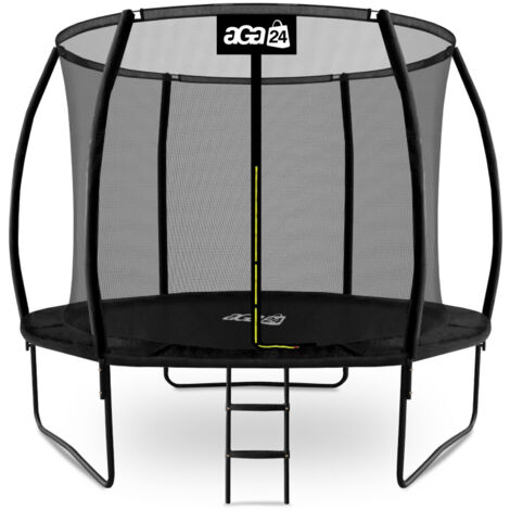 Aga24 – Trampoline 305 cm noir – Charge maximale 180 kg – Hauteur totale 256 cm – Filet de protection intérieur – Échelle incluse