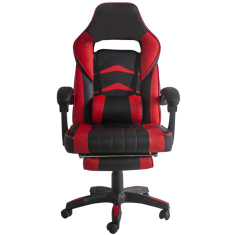 Chaise de bureau Aga Noir - Rouge avec repose-pieds (1/5)