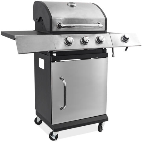 Aga24 – Barbecue à gaz 4 brûleurs 11,2 kW – Grille en fonte massive 51,5 cm – Brûleur latéral intégré – DS1924