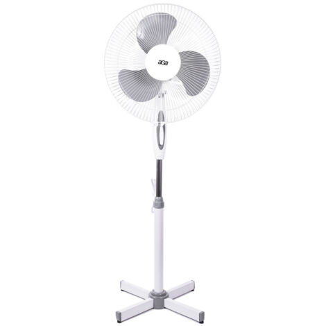 Aga24 – Ventilateur sur pied 43 cm – Puissance 45 W – 3 vitesses – Niveau sonore 57 dB(A) – Hauteur réglable 90-130 cm – Design blanc