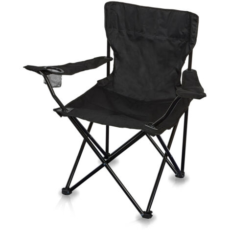 Fauteuil pliant Linder Exclusiv ANGLER PO2430 Noir – Structure acier résistante – Dossier et accoudoirs confortables – Porte-gobelet intégré – Mojawo