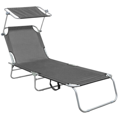Aga bain de soleil transat gris pliable en acier avec un pare-soleil, charge max 120 kg
