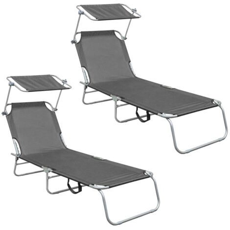 Aga 2x Chaise longue de jardin réglable avec auvent Gris