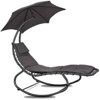Transat de jardin avec parasol gris – Construction en acier durable – Rembourrage en polyester résistant aux UV – Dimensions 90x195x180 cm – Linder Exclusiv
