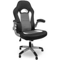 Aga racing Fauteuil de gaming noir-gris à 5 roulettes, accoudoirs rabattables, ergonomique, siège en cuir MR2050 Noir - Gris