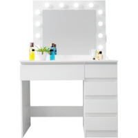 Aga24 – Coiffeuse blanc mat avec miroir et 12 ampoules LED – 5 tiroirs – Prise électrique intégrée – Largeur 94 cm – Hauteur 140 cm