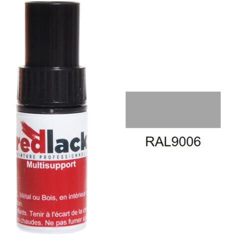 Frasco de retoque con pincel 9 ml – RAL 9006 Blanco aluminio – brillo – para múltiples superficies – Redlack (1/2)