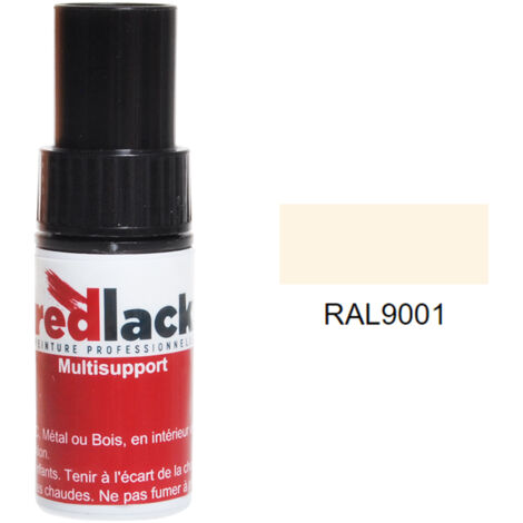 Frasco de retoque con pincel 9 ml – RAL 9001 Blanco crema – satinado – para múltiples superficies – Redlack (1/2)