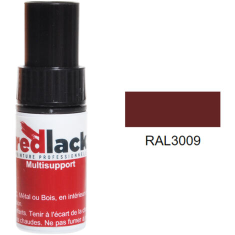 Frasco de retoque con pincel 9 ml – RAL 3009 – Rojo óxido – Brillo – para múltiples superficies – Redlack (1/2)