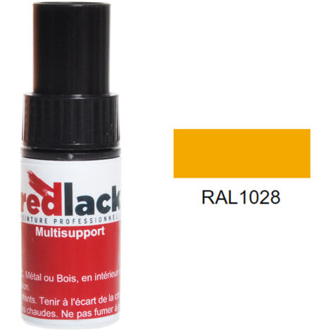 Frasco de retoque con pincel 9 ml – RAL 1028 – Amarillo melón – Satinado – para múltiples superficies – Redlack (1/2)