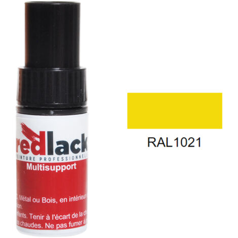 Frasco de retoque con pincel 9 ml – RAL 1021 – Amarillo colza – Satinado – para múltiples superficies – Redlack (1/2)