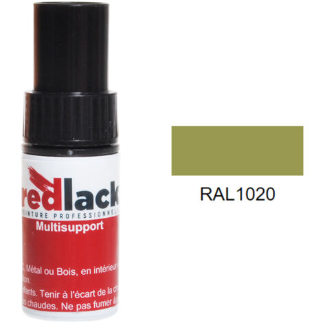 Frasco de retoque con pincel 9 ml – RAL 1020 – Amarillo oliva – Brillo – para múltiples superficies – Redlack (1/2)