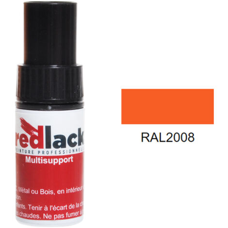 Frasco de retoque con pincel 9 ml – RAL 2008 – Naranja rojo claro – Mate – para múltiples superficies – Redlack (1/2)