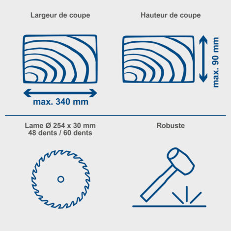 Scheppach Scie à onglet radiale HM254SPX - 2200 W - Ø254 mm - Largeur et hauteur de coupe 340 x 90 mm - Avec laser - Supports en alu - Table tournante avec blocage rapide - 2ème lame incluse
