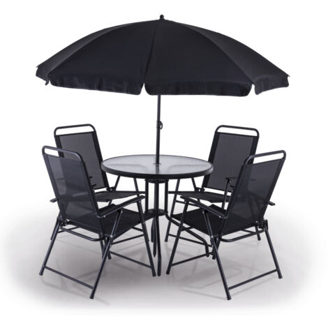 Practixx Ensemble de meubles de jardin PX-BS-1 – Salon de jardin 4 personnes – Table et 4 chaises de jardin – Parasol inclus – Résistant aux intempéries et aux UV (1/3)