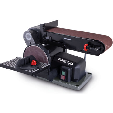 Practixx Ponceuse à bande et à disque PX-BTS-370 – 230 - 240 V / 50 Hz – Puissance 370 W – Plateau de ponçage 150 mm – Vitesse bande abrasive 7,3 m/s – Longueur de bande 100 x 915 mm