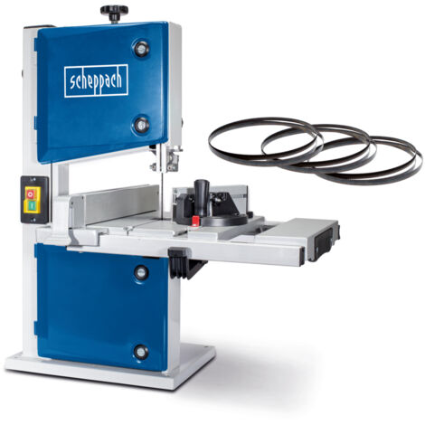 [JAMAIS UTILISÉ] Scheppach Scie à ruban HBS30 – 350 W – Vitesse de coupe constante 900 m/min – Table inclinable jusqu’à 45° - Table de travail extensible – Raccord d’aspiration – 3 lames incluses