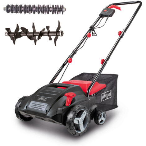 Scheppach Scarificateur et aérateur électrique SC32 – 1500 W – Largeur de travail 32 cm – Bac de ramassage 30 L – Fonction scarificateur et aérateur – Hauteur réglable sur 4 positions