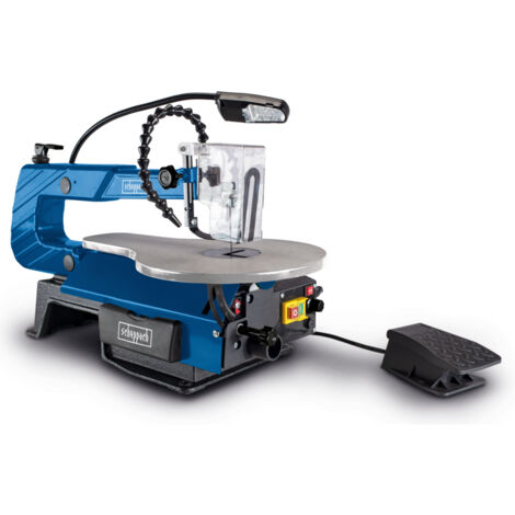 Scheppach Scie à Chantourner DECO-XLS - Puissance 120W - Hauteur de coupe 50-406mm - Aspiration Ø35mm - 500-1700 tr/min - Buse de soufflage - Vitesse variable avec pédale - LED flexible
