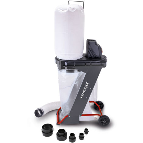 [JAMAIS UTILISE] Practixx Système d'aspiration PX-AS-550 – Aspirateur d'atelier – 5 sacs à copeaux et 4 adaptateurs – Puissance d'air 1150 m³/h – Dépression 900 PA – Volume 75 l – Surface de filtratio