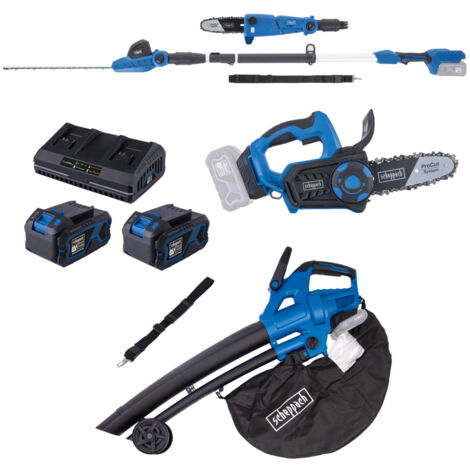 Scheppach – Pack de 3 outils de jardin 20V – Élagage BC-TCS200-X, Souffleur/aspirateur 4en1 BC-BLV720-X, Multifonction C-PHTS410-X – 2 batteries 4Ah + chargeur double