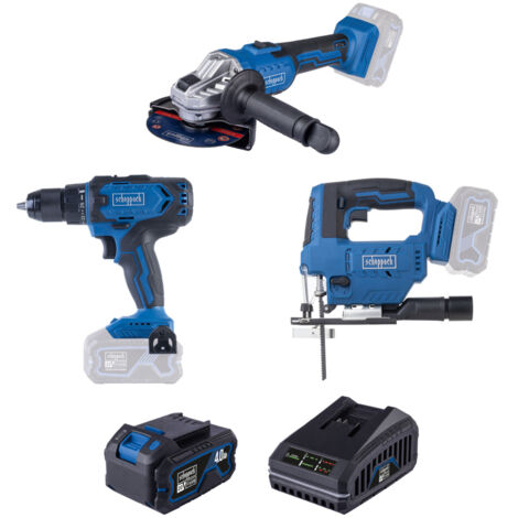 Scheppach Pack 3 outils sans fil 20V IXES : Perceuse, meuleuse + scie sauteuse - 1 batterie 4Ah + chargeur inclus