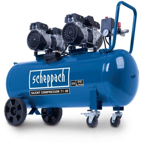 Scheppach – Compresseur d'air silencieux 2200W 100L 8 bar – Débit 510 L/min – Moteur 4 cylindres sans huile – 71 dB pour usage pro