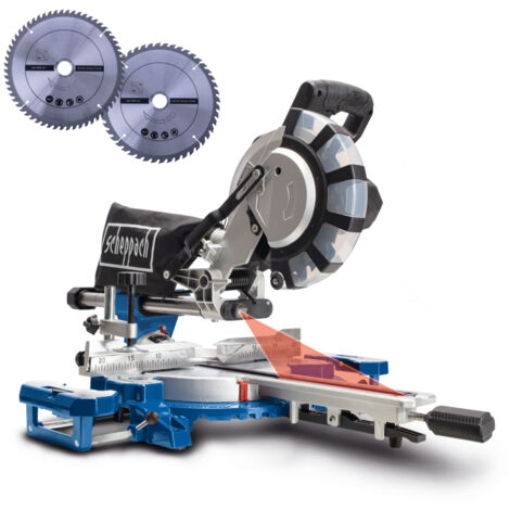 [JAMAIS UTILISÉ] Scheppach Scie à onglet radiale HM254SPX - 2200W - Ø254 mm - Largeur et hauteur de coupe 34x90mm - Laser - Supports en alu - Table tournante avec blocage rapide - 2ème lame incluse