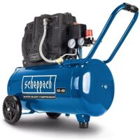 Scheppach Compresseur Bicylindre Super Silencieux HC51Si - 60 dB(A) - Cuve de 50L - 8bar - Sans huile et faible entretien - Admission d'air 300 l/min - 1500W - 2 Manomètres & Raccords Rapides