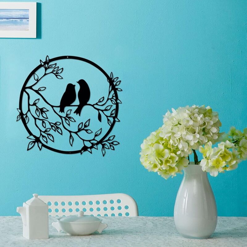 Décoration Murale Métal Oiseaux Sur Branche - Art Mural Noir Pour Salon, Chambre Et Jardin