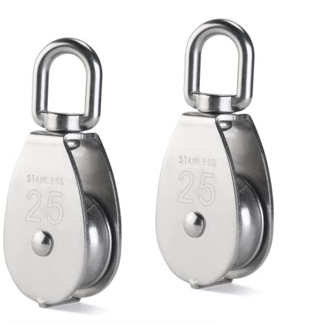 2 Pièces M20 Poulie Simple En Acier Inoxydable 304, 20mm Seul Poulies Bloc Rouleau,Grue Pivot Crochet Lisse Fil Corde Câble Chargement 77lbs/35Kg