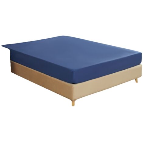 Drap-housse doux, imprimé uni, housse de matelas lavable et ajustable, fond 30 cm, microfibre avec bord élastique (160 x 200 cm + 30 cm, bleu marine)