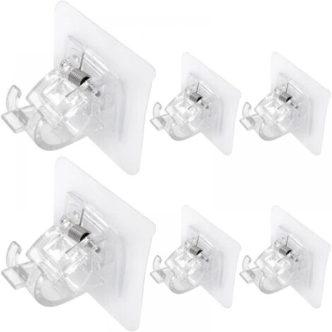 Support de tringle à rideau sans perçage – 6 pièces, supports de crochets auto-adhésifs et transparents – Convient pour une utilisation dans la salle de bain et la cuisine de l'hôtel