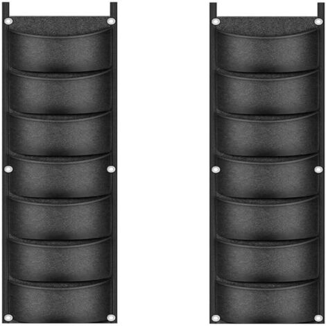 2 sacs de culture suspendus, sacs de culture muraux verticaux à 7 poches, sacs de culture réutilisables en tissu épais pour pots de fleurs, sacs de rangement pour sacs de culture (noir)