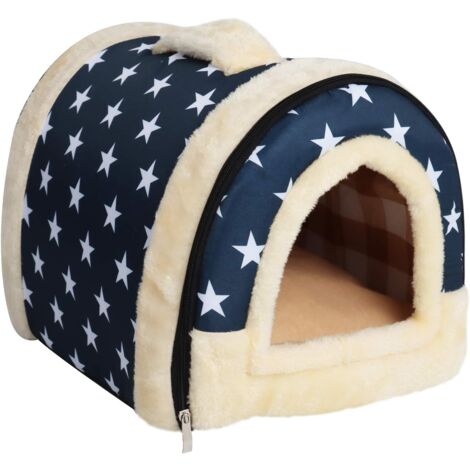 Niche et canapé-lit pour animaux de compagnie, pliable, antidérapant, doux et confortable, pour l'hiver (M, bleu)
