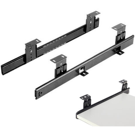 Coulisse à billes pour tiroir à clavier – Longueur 35 cm – Acier noir incurvé – Montage flexible pour tablette sous bureau