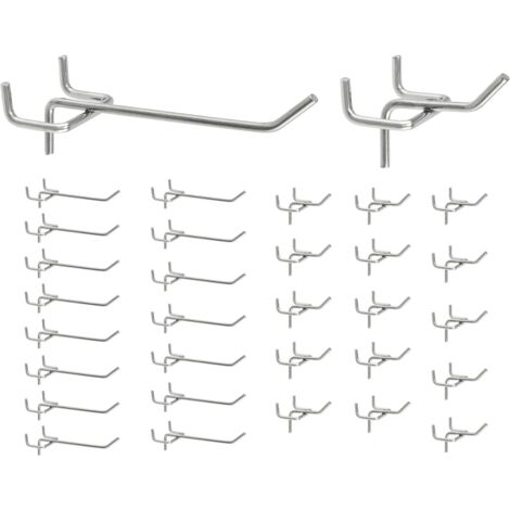 30 x Crochets Muraux Perforés, Crochets pour Panneau Perforé, Crochets Muraux pour Outils pour Présentoirs de Vente (5 cm, 10 cm)