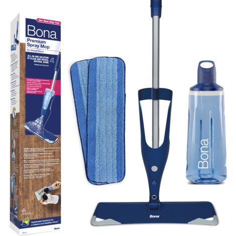 Balai spray nettoyant pour parquets – Système de nettoyage tout-en-un – 0,85L nettoyant bois – 2 tampons microfibre inclus – Bona