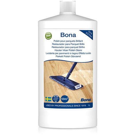 Polish brillant pour parquets 1L – Rénovateur parquet haute brillance – Protection contre l'usure et les rayures – Formule en phase aqueuse – Bona