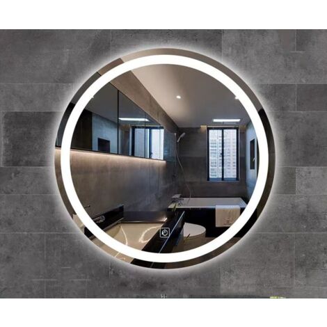 Miroir Mural Lumineux LED de Salle de Bain Rond Simple, étanche 3 Couleurs Lumière avec Interrupteur Tactile 60×60CM