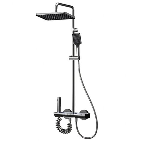 Vicmhuang – Colonne de douche mécanique avec tête carrée – 4 modes de jet – Pomme haute 26x17cm en aluminium gris – Montage mural