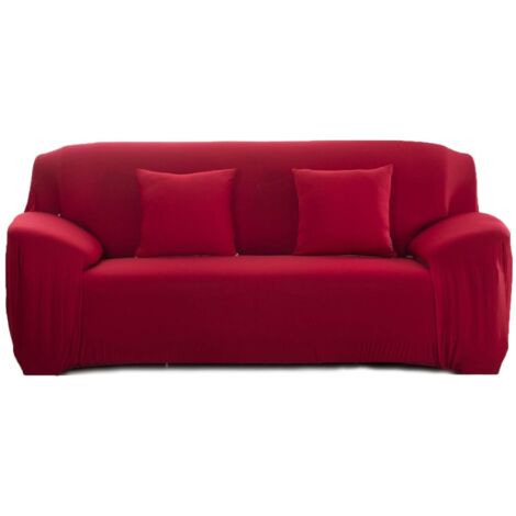Vicmhuang – Housse de canapé extensible 3 places avec accoudoirs – Tissu 92% polyester et 8% élasthanne – Longueur 190-230cm – Couleur rouge