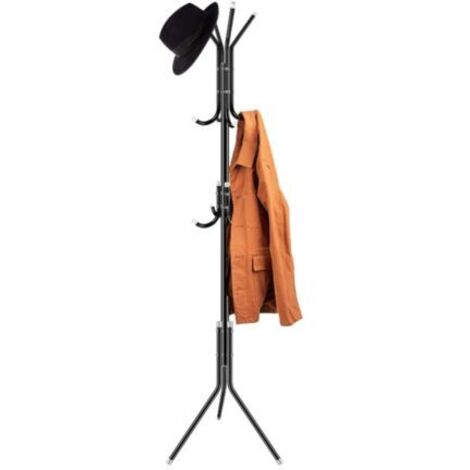 Porte-Manteaux Noir en Métal avec 12 Crochets pour Manteaux, Chapeaux, Sacs, 45 x 175 cm